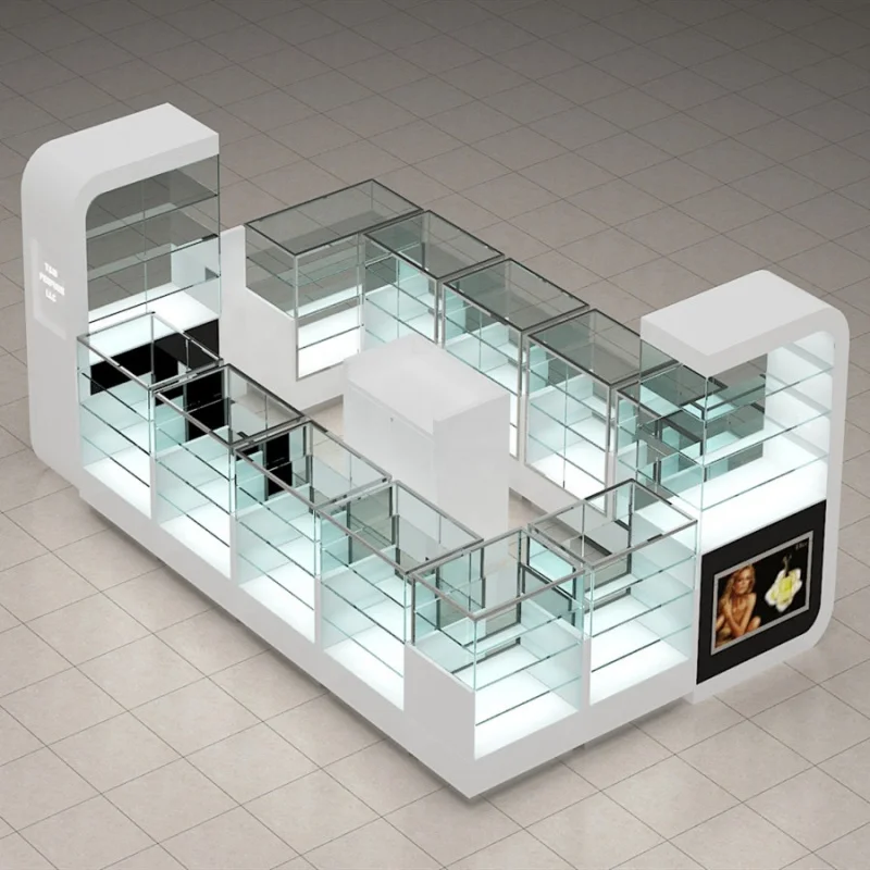 LED 조명이 있는 맞춤형 모던 쇼핑몰 향수 부스, 쥬얼리 디스플레이 키오스크 향수 매장 쇼케이스