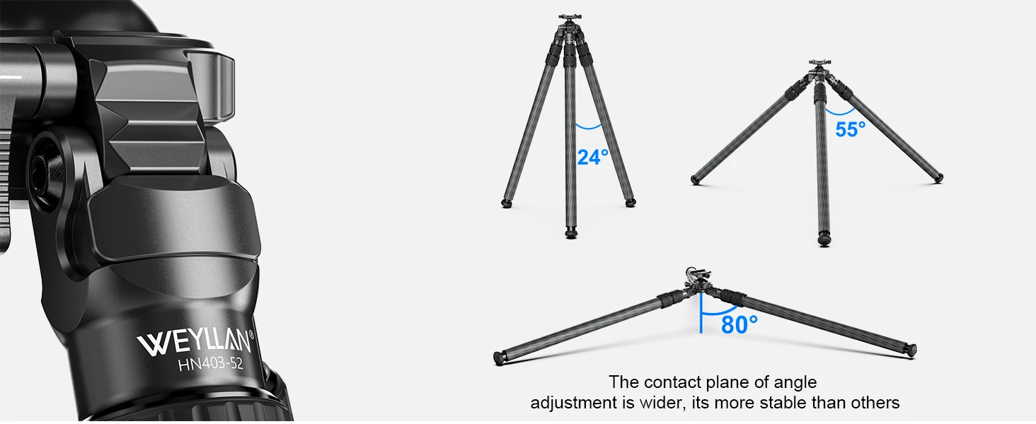 WEYLLAN HN403 40mm Carbonfaser-Stativ für die Jagd 70,49'' Carbon-Schießstativ mit integriertem 52mm Kugelkopf Maximale Belastung 30kg – Detail 3