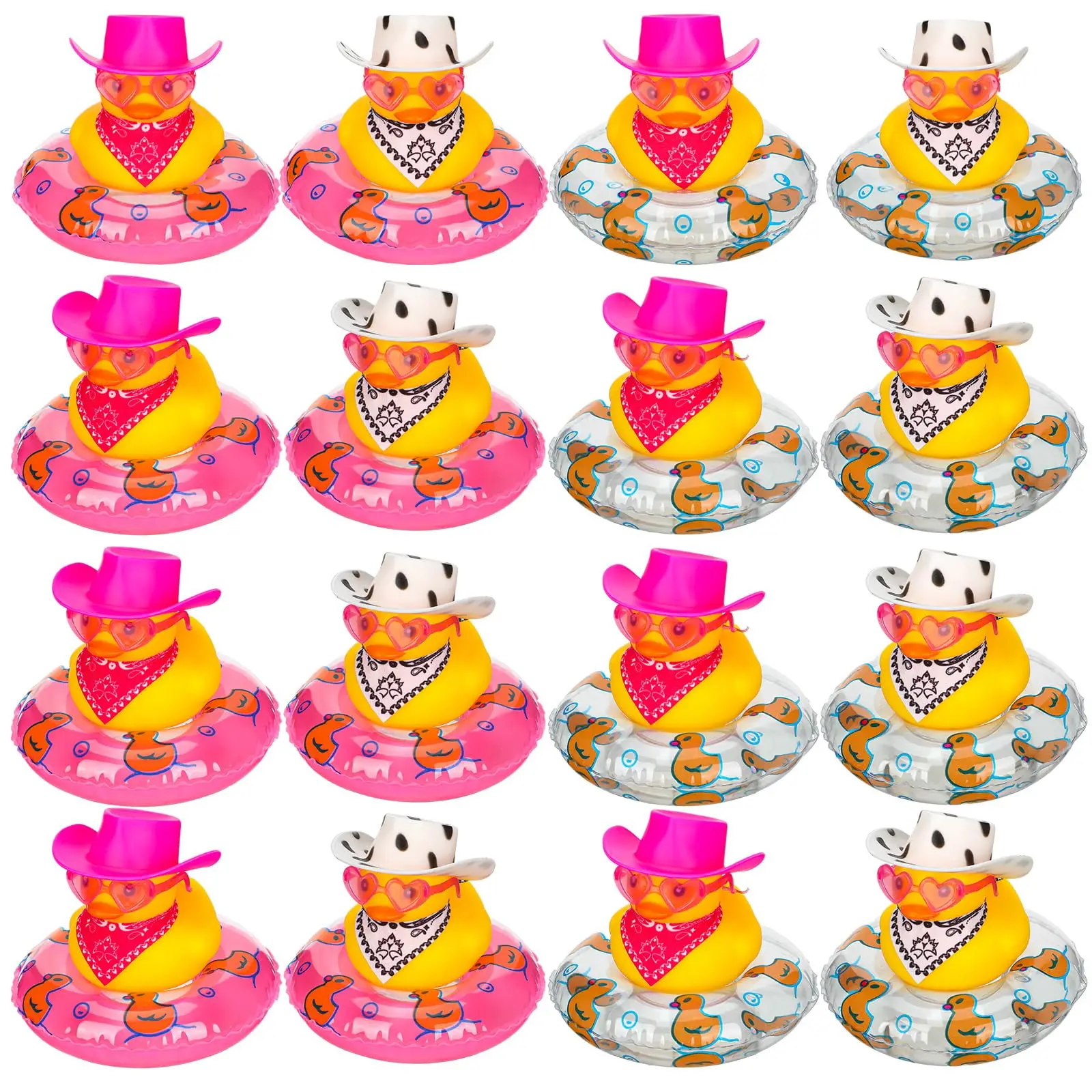 12/24/48Set Cowgirl Rubber Duck Bulk Mini Yellow Duckies with Cowboy Hat Sunglasses Scarves for Party Supplies Favors Decoration