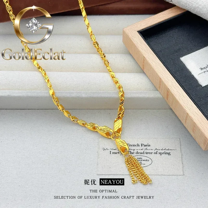 

GoldEclat Flower Melon Seeds Tassels 9999 24K Real Gold Necklace for Women Niche Light Luxury High-end Necklace