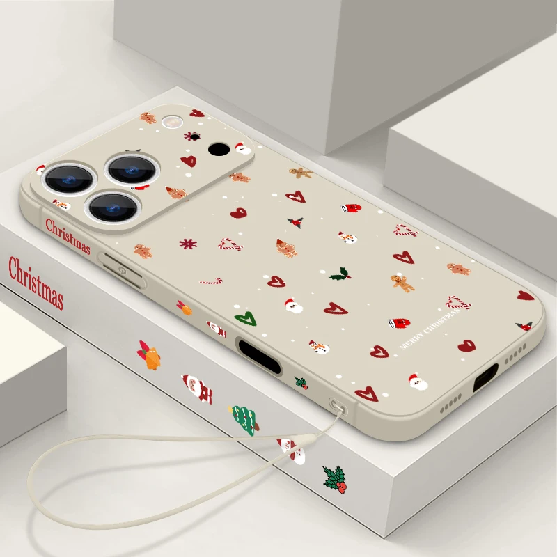 لطيف البسيطة الكرتون عيد الميلاد الحبل القضية آيفون 17 برو ماكس غطاء آيفون 16 برو ماكس فوندا آيفون 13 15 14 12 11 16E الهواء