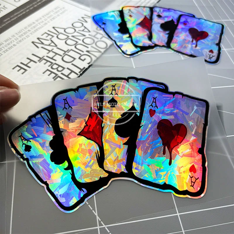 

1PC Holographic Carbon Poker Reflective Sticker Waterproof Vinyl Decal for Motorcycle Scooter Helmet