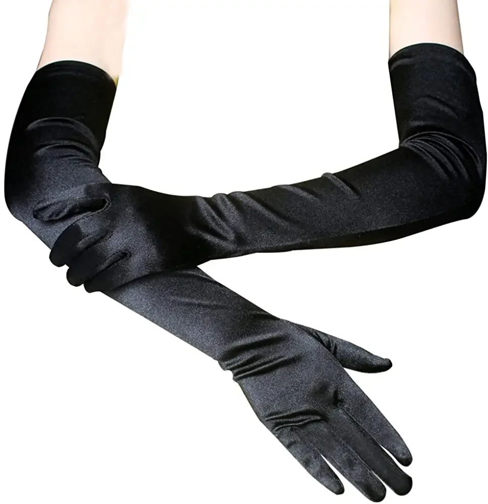 Guantes elegantes para mujer, color púrpura, rojo, negro, blanco, fiesta nupcial, boda, graduación, talla única, moda elástica, satén, ópera, Rosa