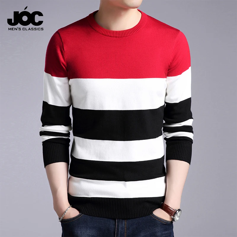 Men\'s Casual Striped Knit Spring and Autumn Long Sleeved Pullover Fashion Top