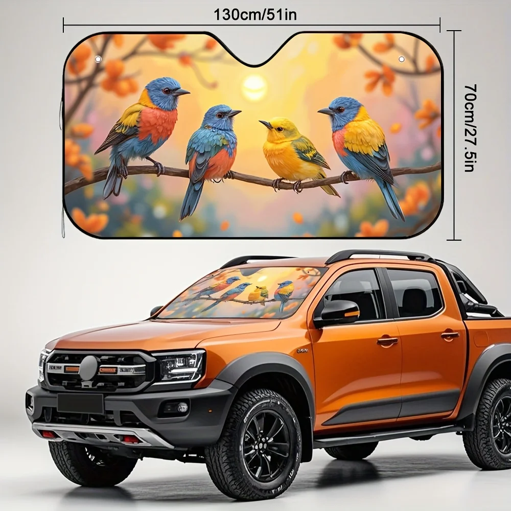 1pc Vibrant Bird Sun Visor - Colorful Parrot Design With Sunset & Floral Background, Universal Fit For Luxury Sedans, Elegant Au