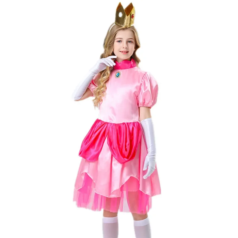 

Princess Peach Costume For Girls,Super Brothers Princess Peach Dress For Kids Cosplay Halloween Party Dress Up