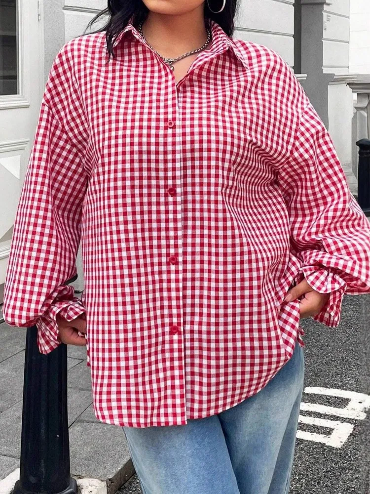 

Женская рубашка больших размеров L-4XL, повседневная рубашка с отложным воротником и длинными рукавами, спортивный уличный топ, женская одежда больших размеров, осень-зима