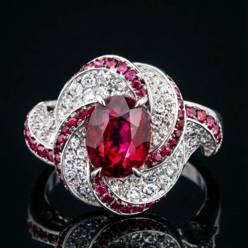 Vintage Prachtvoller Eingelegter Roter Synthetischer Zirkonia-Ring für Damen Eleganter Funkelnder Bankett-Hochzeitsschmuck Perfekte Geschenke
