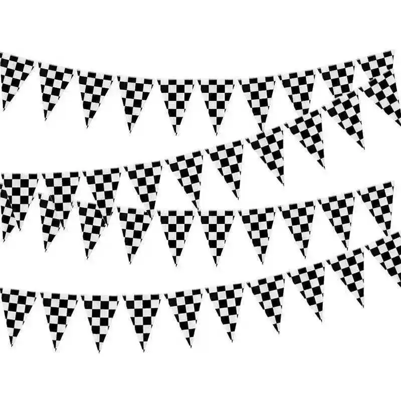 Triangle Checkered Flags 38PCS Auto Racing F1 Sport 14x21cm Polyester Black White Chequered Printed Bunting Banners Decoration