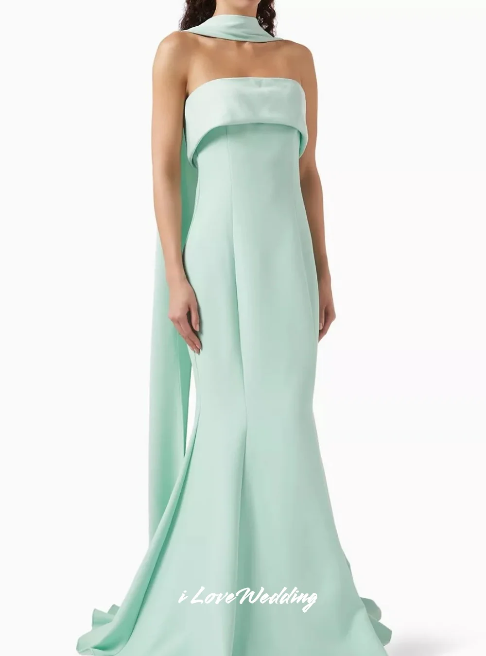 

Green Strapless Evening Dresses 2025 Satin Sleeveless Mermaid Floor Length Sweep Train Pleated Wedding Party Dresses Customized