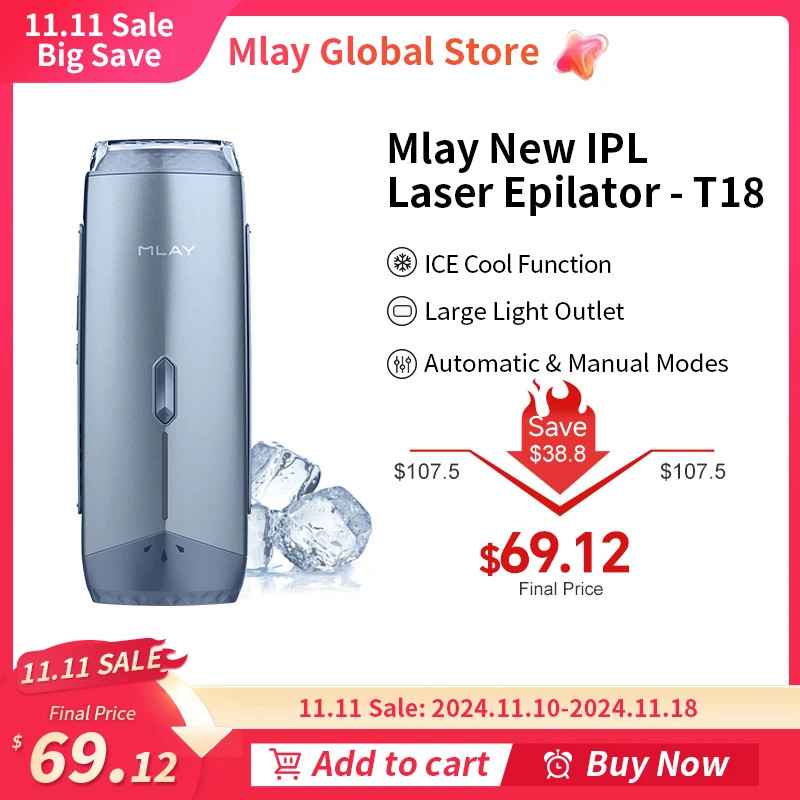 Mlay T18 ICE Cooling Hair Removal Device With Unlimited Shots Permanent IPL Laser Home Use Painless Epilator For Women Men