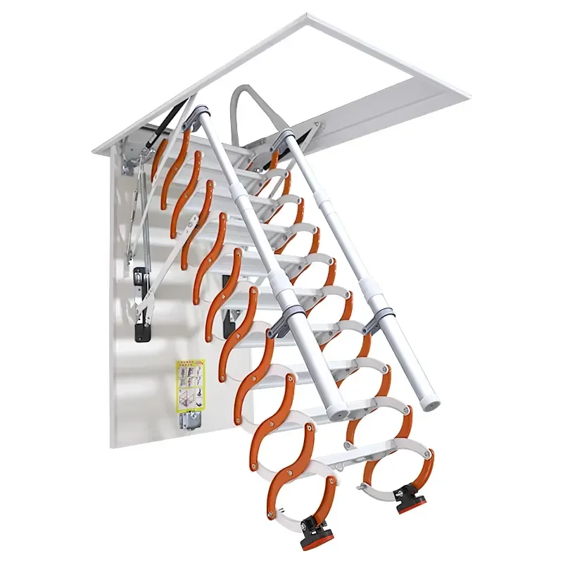STLF Carbon Steel 300kg Load Capacity Electric Folding Invisible Stretching Telescopic Ladders Attic Ladders