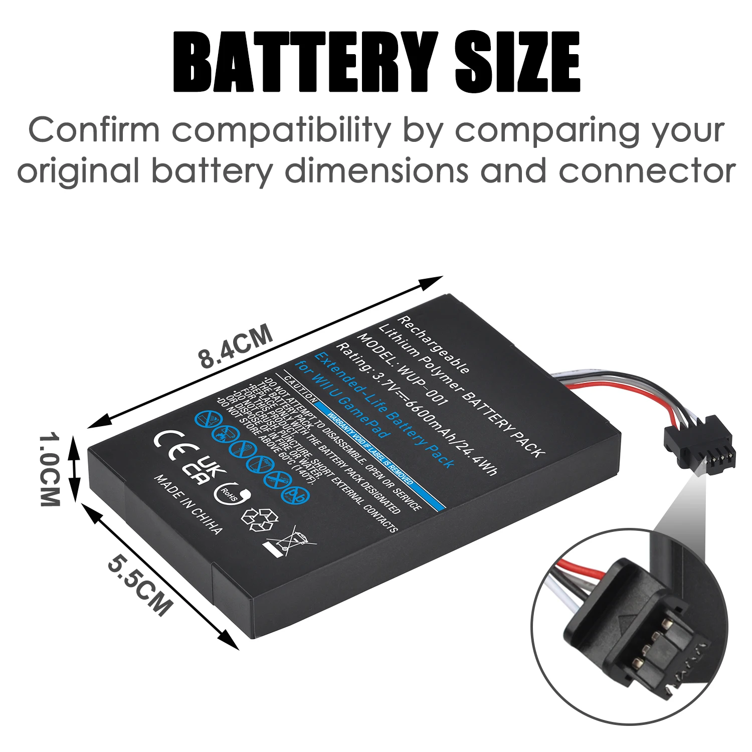 6600mAh High Capacity Battery for Nintendo Wii U Gamepad Rechargeable Long Lasting Battery, Fix Dead Power Issue