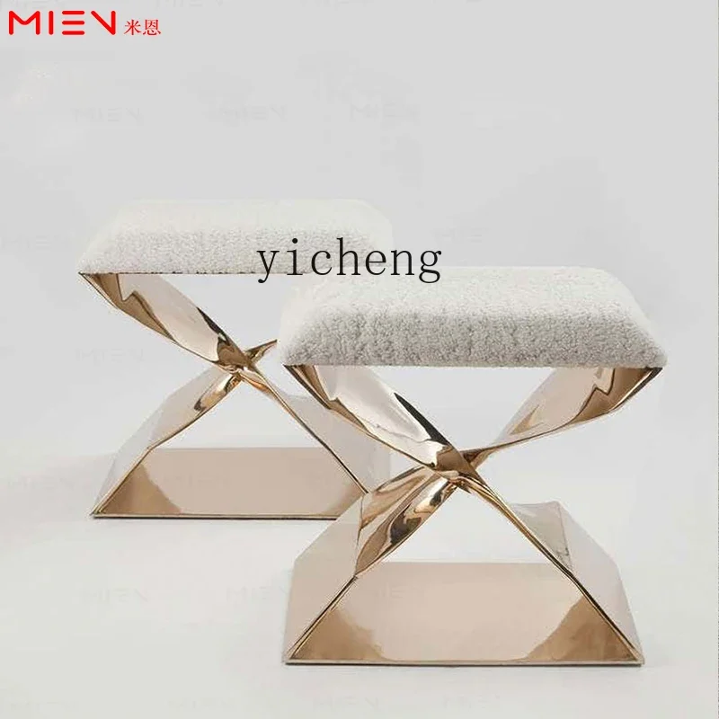 XL lamb cloth light luxury living room low stool bedroom dressing stool metal shoe changing stool