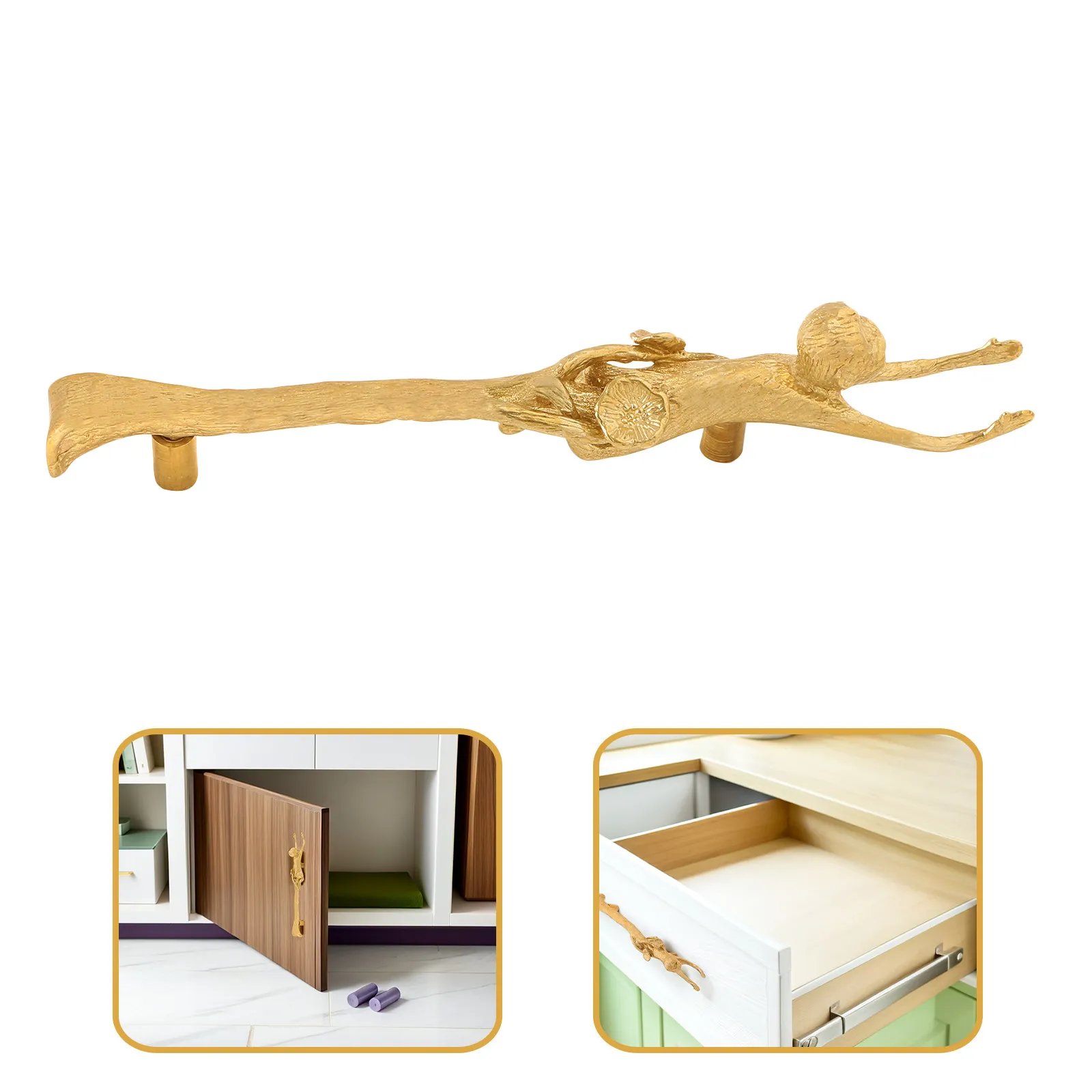 Solid Brass Monkey Cabinet Knobs Vintage Brass Drawer Pulls Decorative Animal Shape Furniture Handles for Kitchen Cabinets