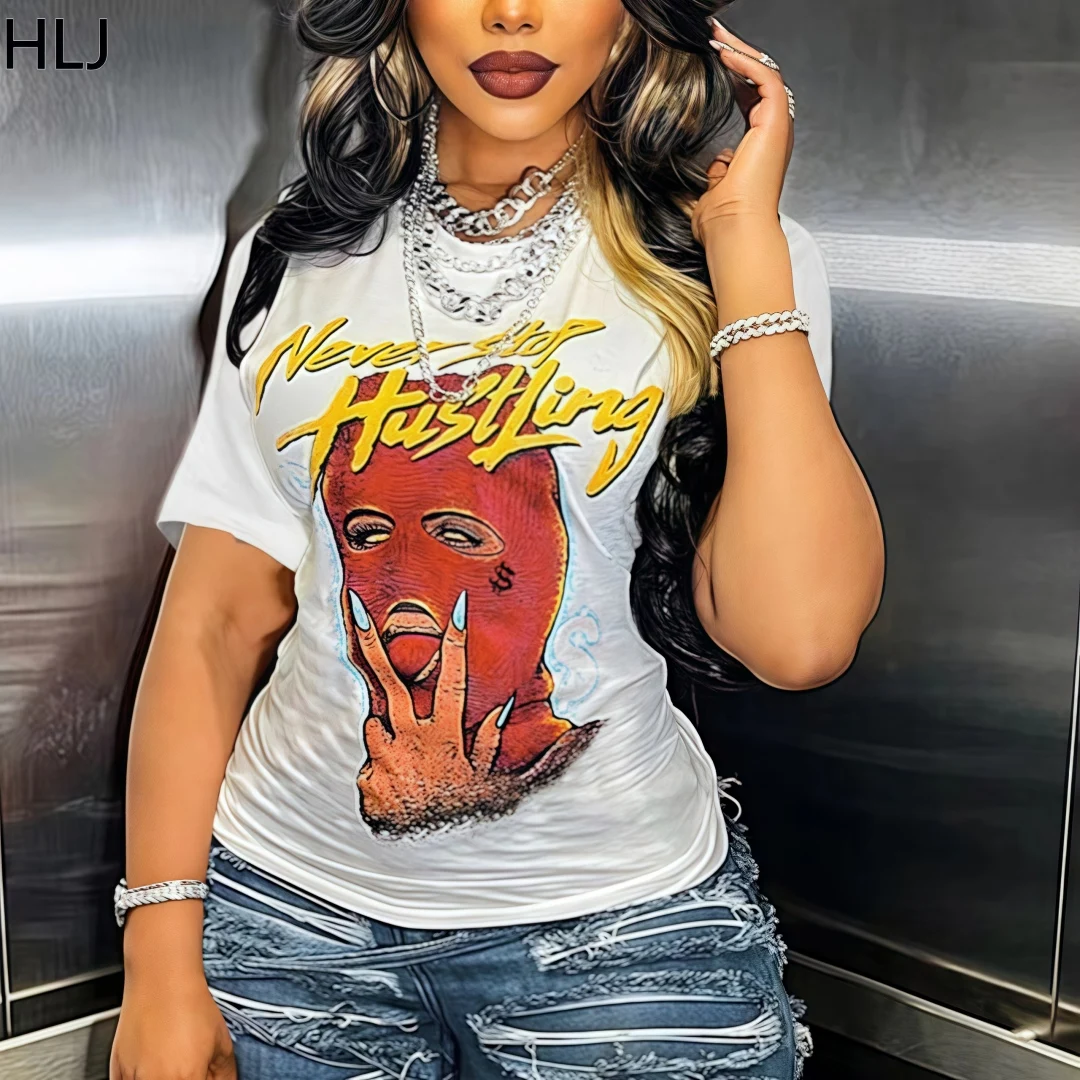 

HLJ Fashion Trend Letter Graphic T-shirts Women Round Neck Short Sleeve Loose Tops Casual Female Hip Hop Streetwear Clothing