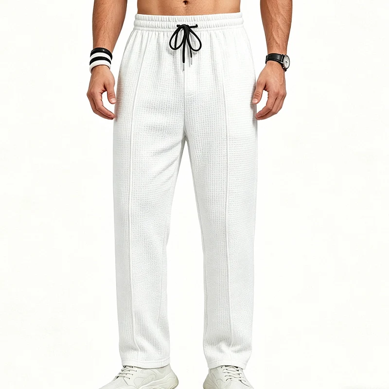 Herren-Jogginghose aus Waffelstrick mit geradem Bein, elastischem Bund und Seitentaschen – Detail 13