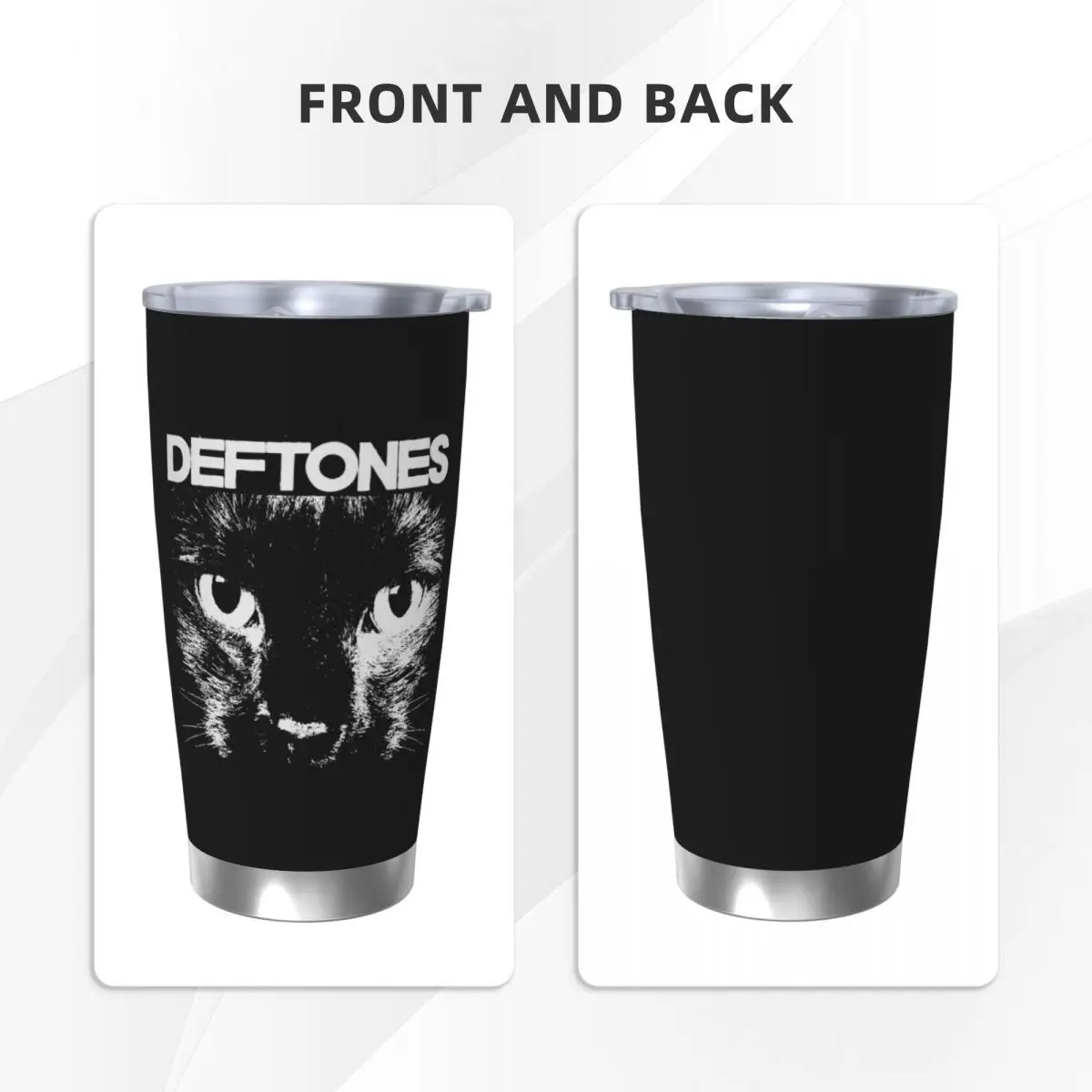 Deftones Cat Insulated Tumbler with Straws Lid Punk Hip Hop Vacuum Thermal Mug Outdoor Portable Thermos Bottle Cup, 20oz