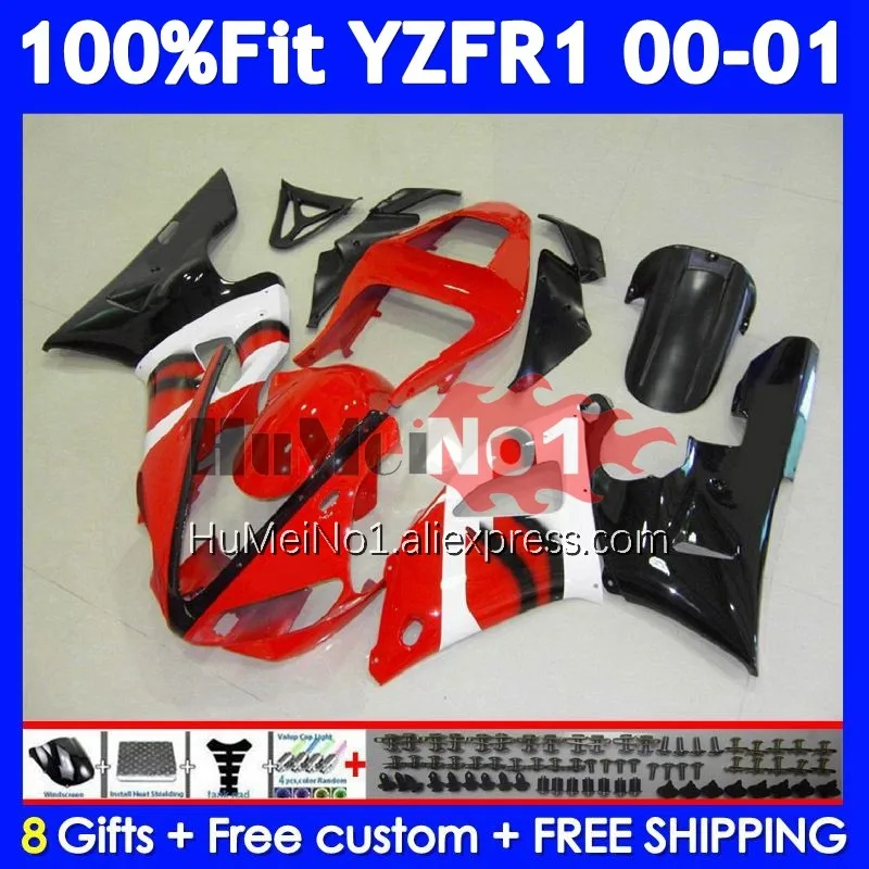 Injection Body For YAMAHA YZF-R1 YZF R1 R 1 1000 CC 1000CC YZFR1 Red black 00 01 364No.10 YZF1000 YZF-1000 2000 2001 Fairings