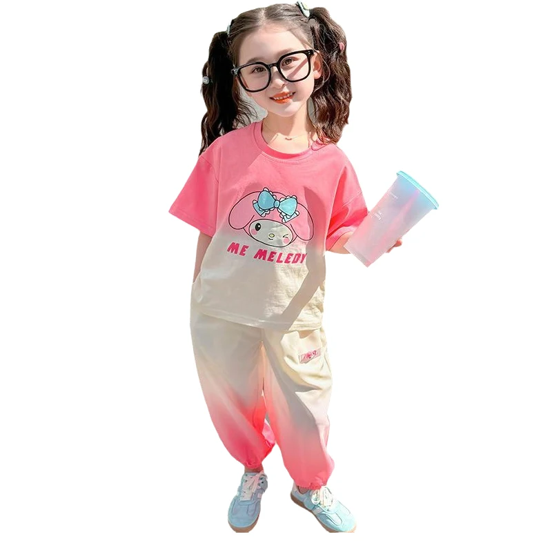 Kuromi Kawaii Girls Clothes Sets Kids T-shirt pants Suit Summer Clothes Girl Suit Teens Children\'s Clothes for 2-9Years