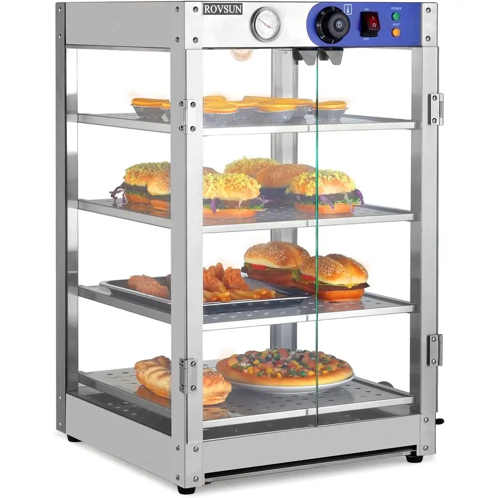 

Коммерческий 4-уровневый электрический подогреватель для пиццы со съемными полками, LED-подсветкой и стеклянной дверцей для ресторанов и фуршетов, 800 Вт