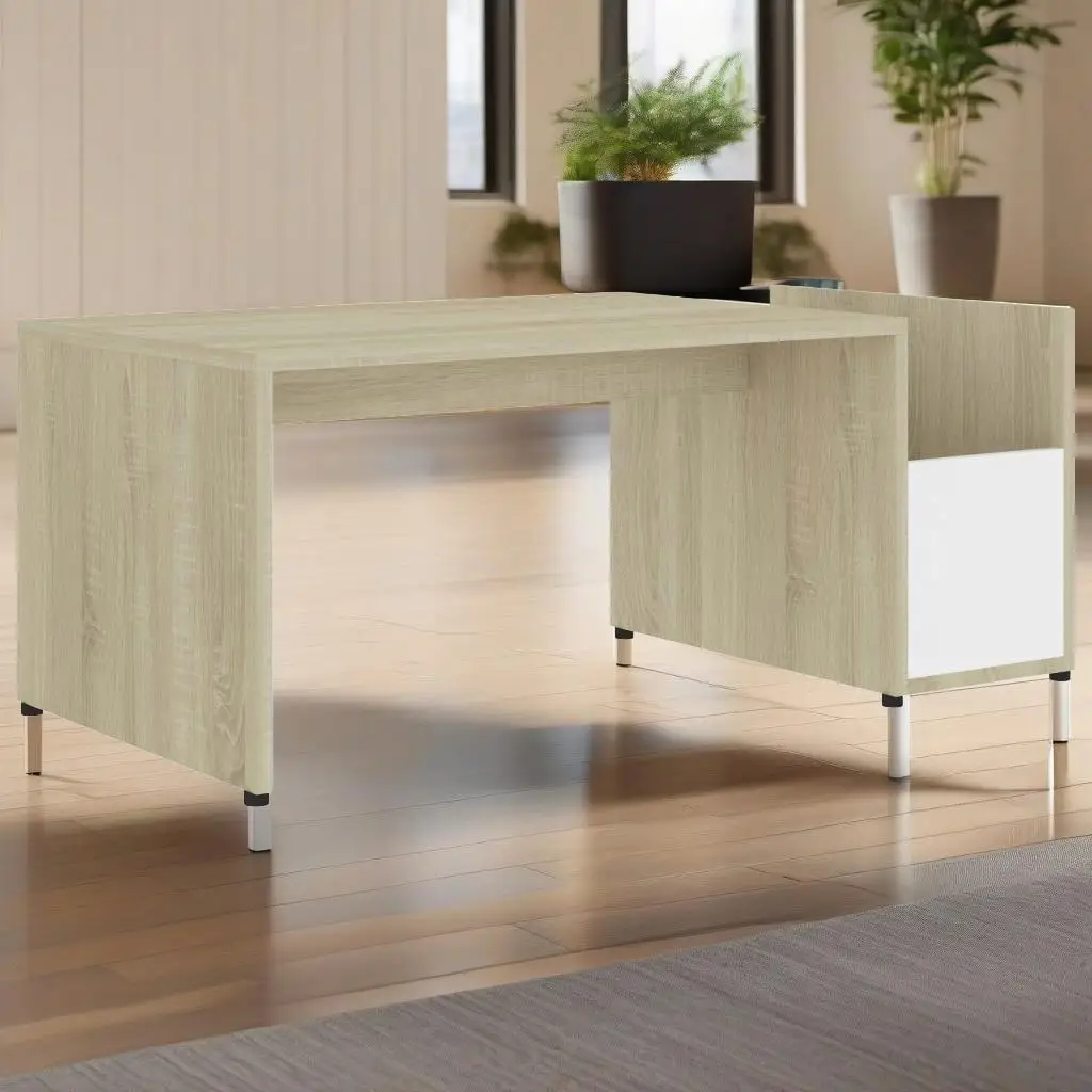 White & Sonoma Oak Coffee Table – 35.4x17.7x13.8 Inch Durable Engineered Wood