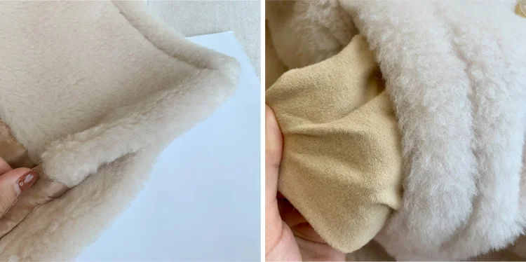 Abrigo de oso de peluche de lujo para mujer, chaqueta de manga larga de Cachemira de longitud media, abrigo de piel de lana Natural, solapa de