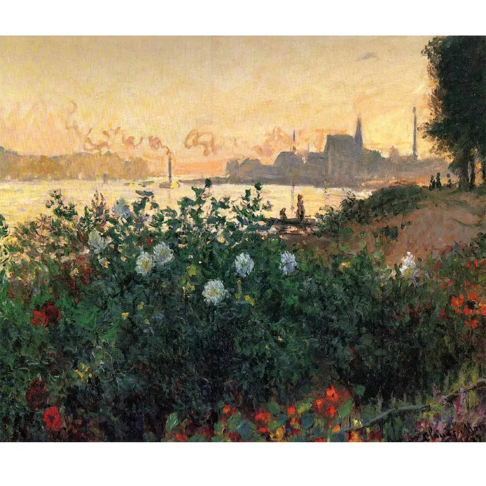 

Claude Monet artworks,Argenteuil,Flowers by the Riverbank,Handmade landscape oil painting on canvas,painting wall art picture