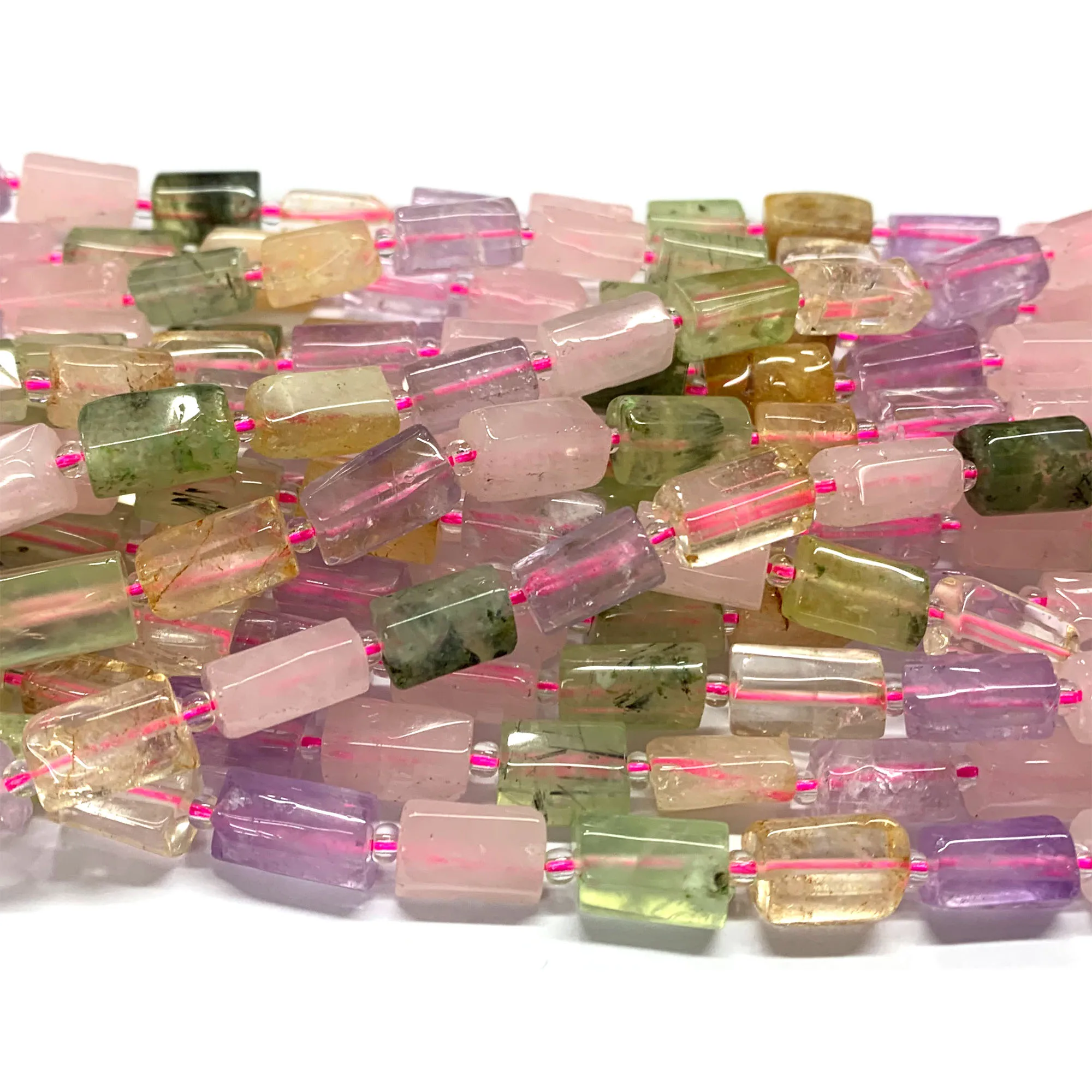 Veemake Natural Citrine Prehnite Amethyst Rose Quartz Crystal Nugget Free Form Column Loose Smooth Beads 08625