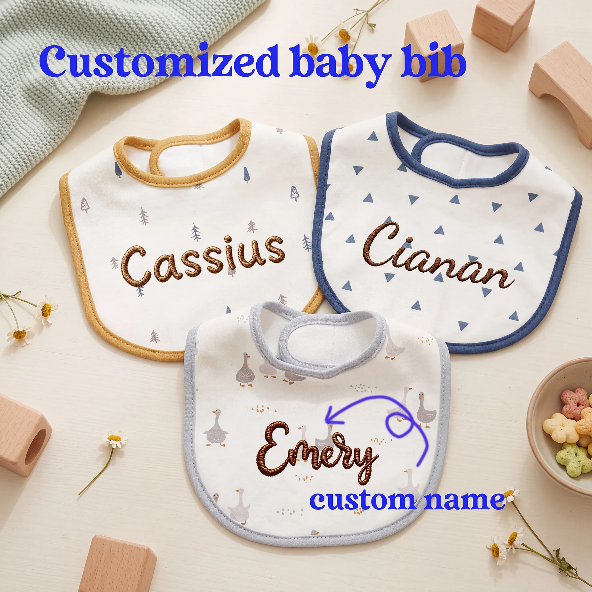 1PC Custom Embroidered Baby Bib Personalized Name Toddler Feeding Bib,Newborn Shower Gift for Baby Boys Girls