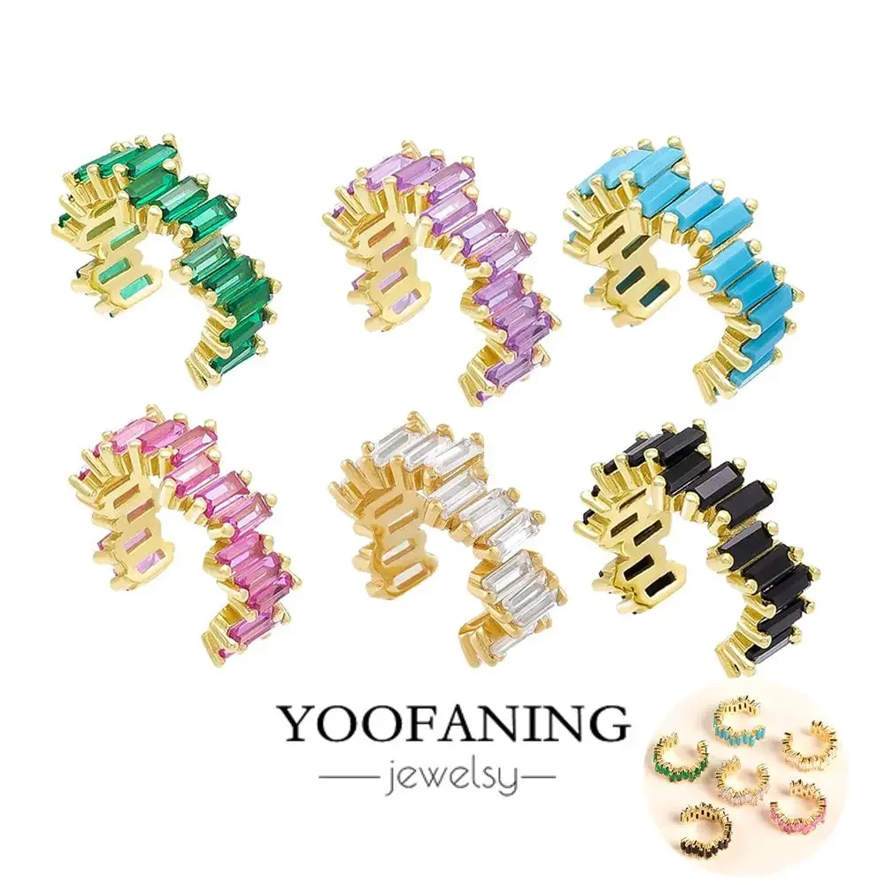 

YOOFANING 24-каратное позолоченное красочное квадратное циркониевое серьги-манжеты для ушей, серьги-манжеты для пирсинга, 2022, роскошные ювелирные изделия с цирконом CZ для женщин