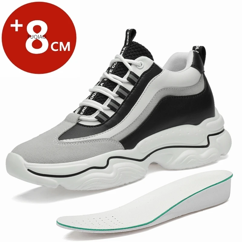 

Мужские кроссовки из натуральной кожи с увеличением роста на 8 см, спортивные кроссовки для мужчин с увеличением роста, увеличивающие рост, с увеличенными стельками
