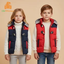 2026 Winter Warm 3 4 6 8 10 11 12 Years Teenager Thickening Outerwear Color Patchwork Hooded Vest Waistcoat For Kids Boys Girls