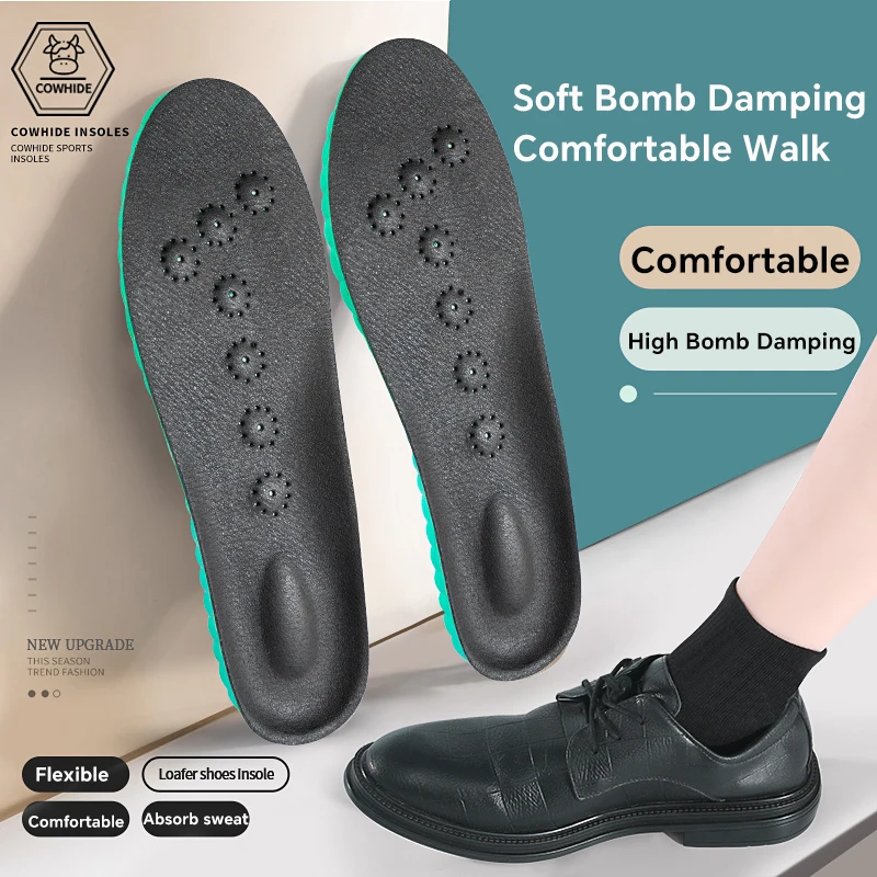 Sport Insoles Cowhide PU Air Cushion Shock Absorption Breathable Arch Support Orthopedic Shoes Pad Men Women Feet Care Insoles
