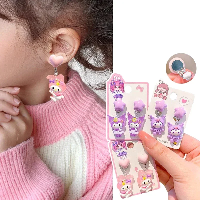 Детские серьги Sanrio Hello Kitty, зажим для ушей Kulomi, новые серьги из смолы с героями мультфильмов для маленьких девочек, серьги, аксессуары для девочек