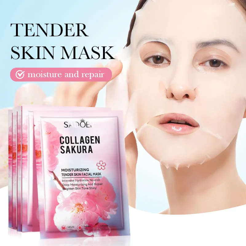 Cherry Blossom Collagen Facial Mask, Moisturizing Firming Skin Care Sheet Mask For Soft Smooth And Radiant Looking Skin