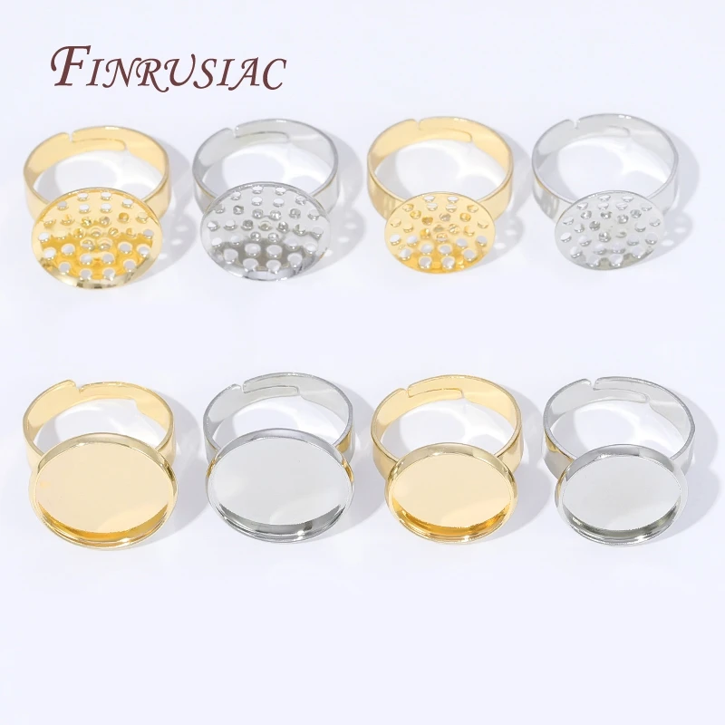 2/4/6pcs Adjustable 14K Gold Plated Open Ring Settings Blank Base Bezel Cabochons Rings For Jewelry Making DIY Finger Ring Blank
