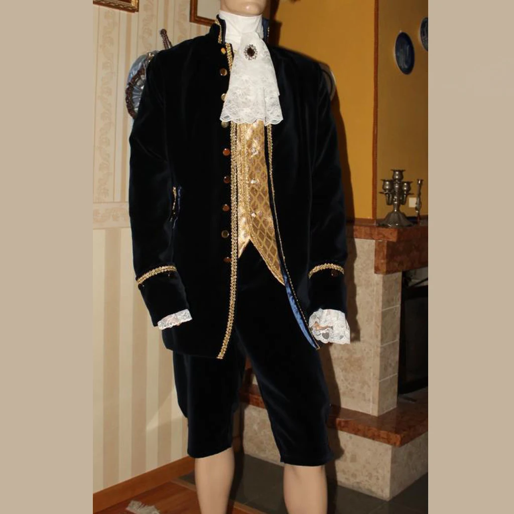 Men's Rococo Baroque Court King Prince Cosplay Costume Black Velet Suit Victorian Court Men's Dress Suit Uniform Custom Made