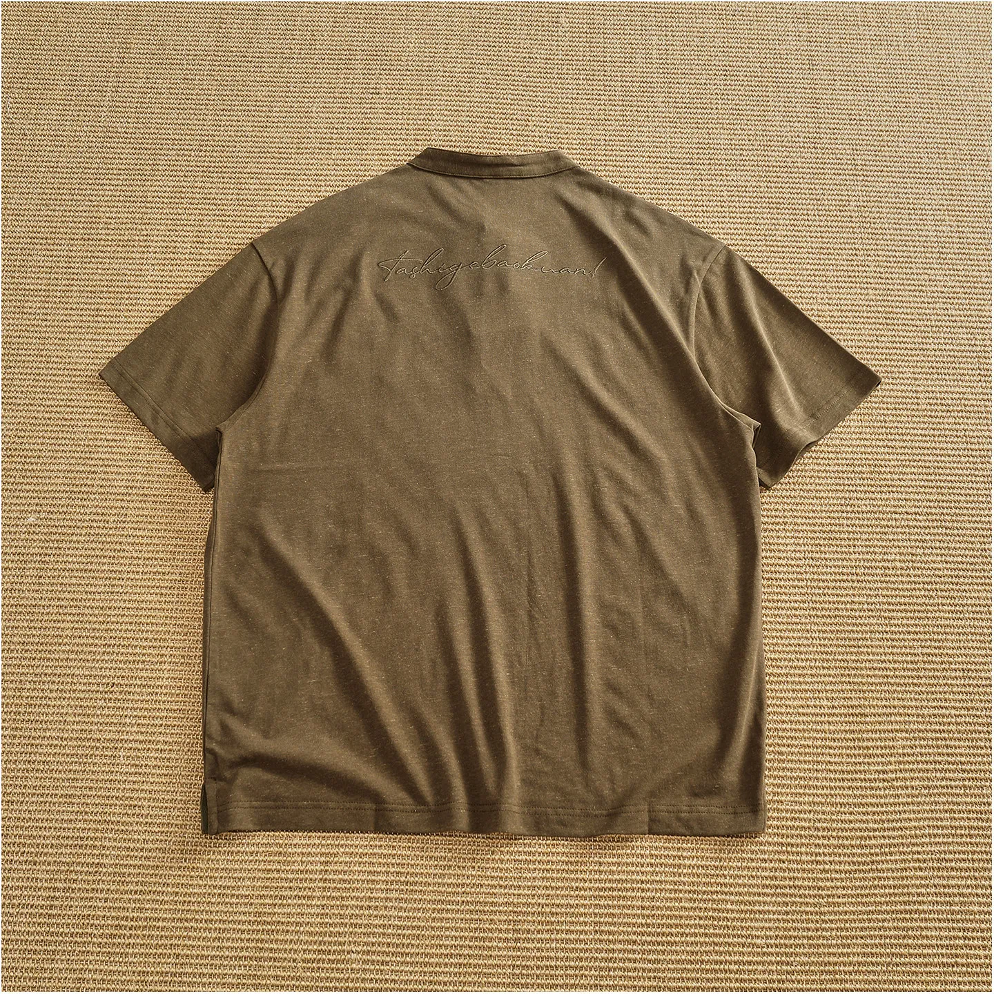 2026 Summer New American Retro Henry Collar Short-sleeved Cotton and Linen T-shirt Men's Fashion Washed Casual Sport Tops