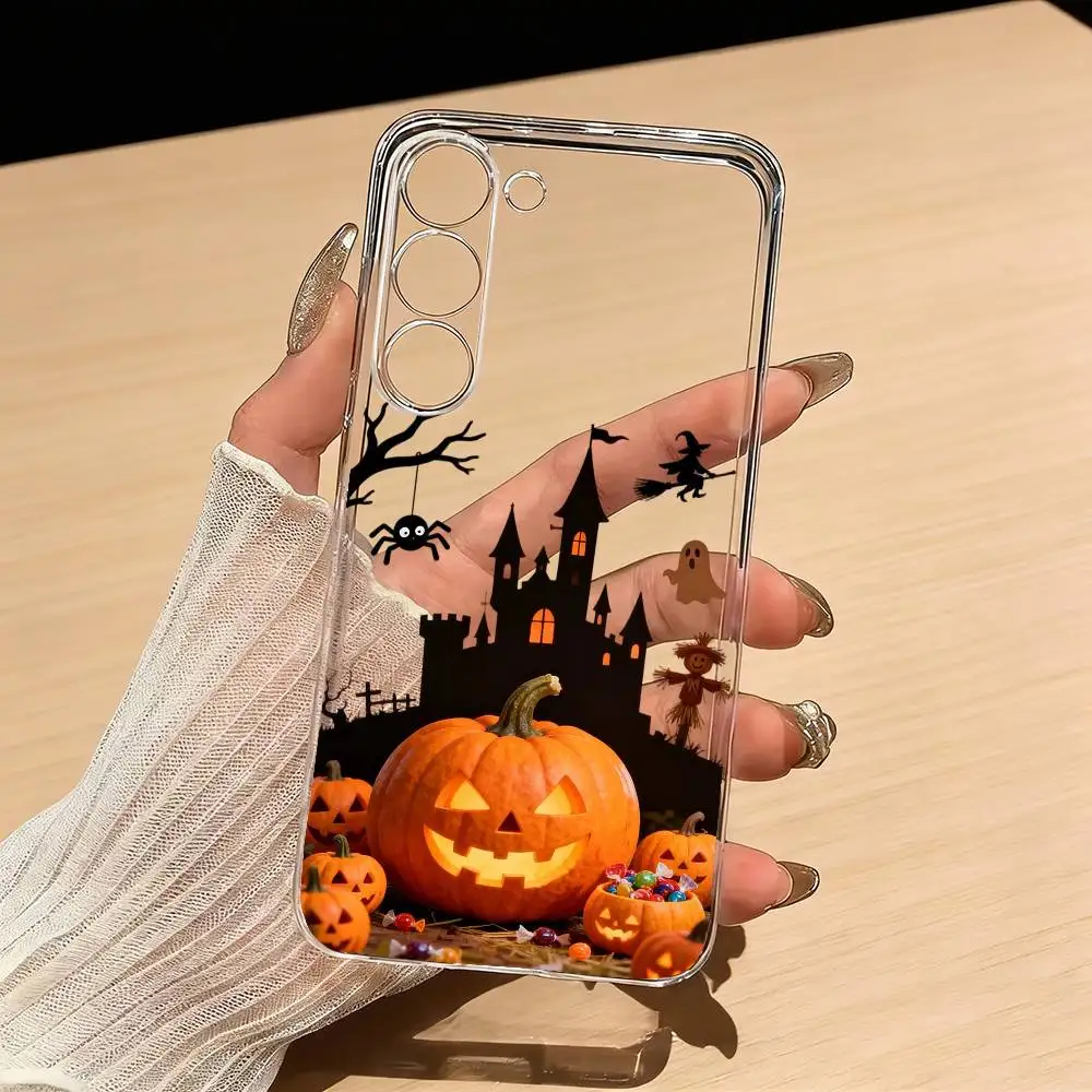 Spooky Happy Halloween Castle Phone Case For Samsung S25,S24,S21,S22,S23,S30,Ultra,S20,Plus,Fe,Lite Transparent Cover