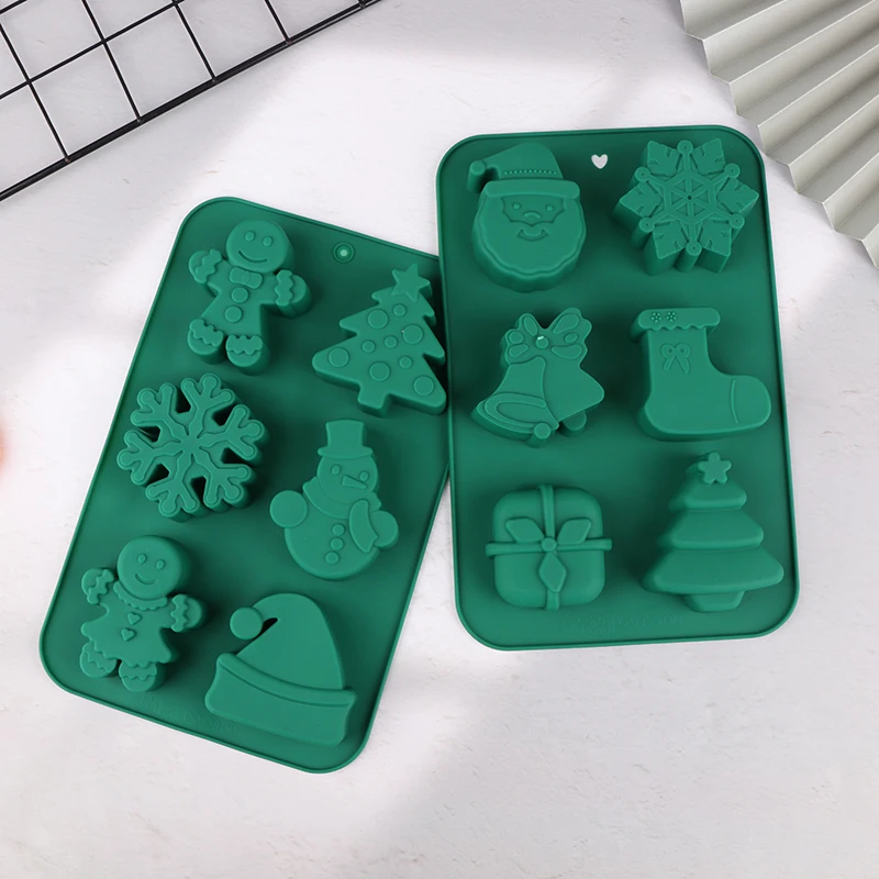 1Pc Siliconen Zeep Cakevormen 6 Vormen Kerst Stijlen Mallen Kerstman Sneeuwpop Vakantie DIY Bakken Fondant Schimmel