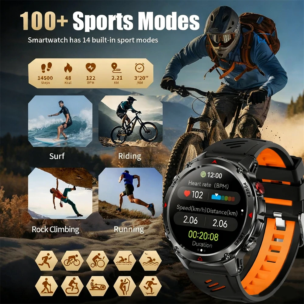 2025 جديد نظام تحديد المواقع العسكري ستة نجوم تحديد المواقع SmartWatch الرجال تشغيل ركوب اللياقة البدنية البوصلة المقتفي 3ATM مقاوم للماء BT دعوة الرياضة Watc