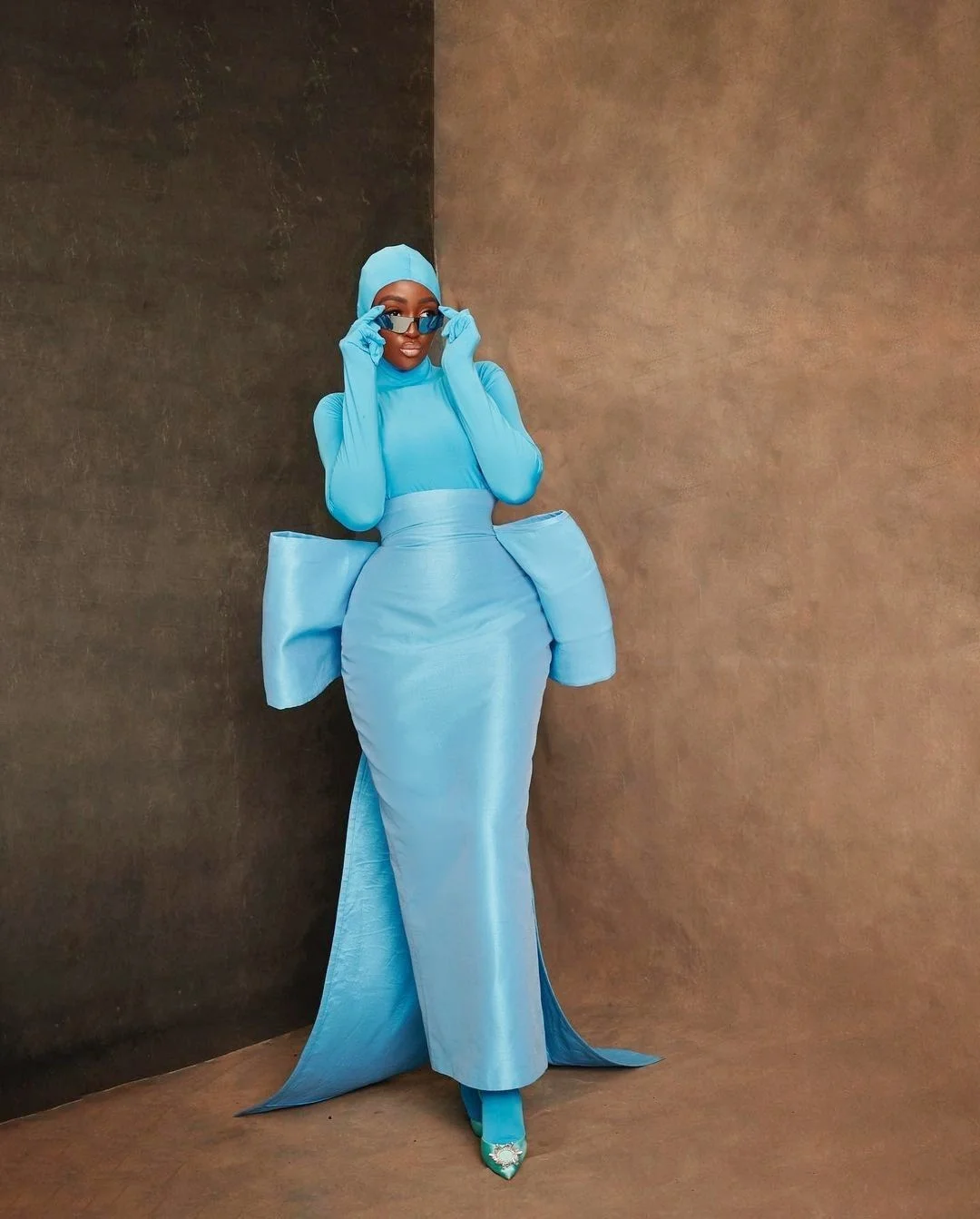 Falda larga de satén azul con lazo grande, falda hasta el suelo de cintura alta para mujer, ropa Formal de Arabia Saudita para mujer, solo la falda