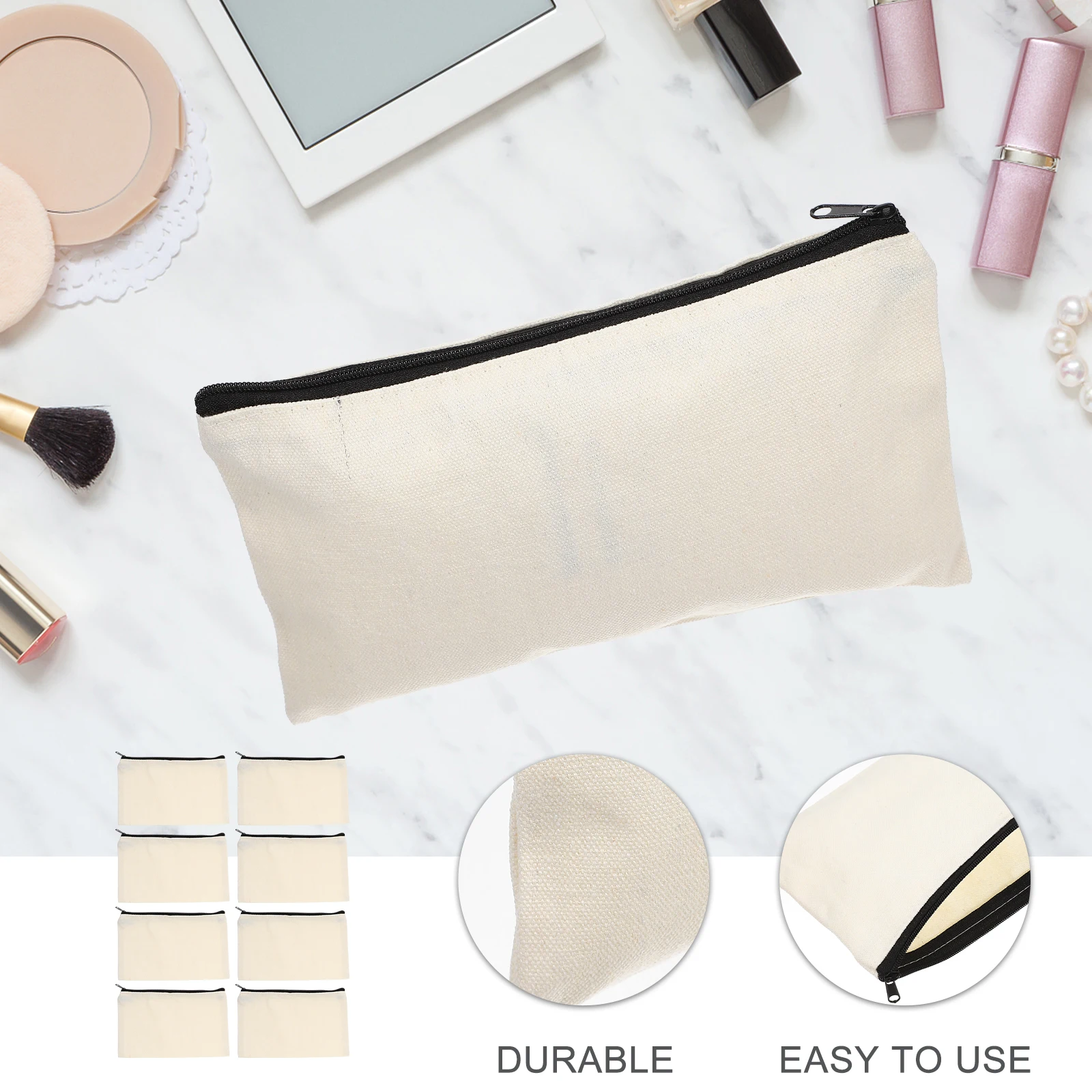 

12 Pcs Canvas Makeup Bag Lightweight Bulk DIY Blank Zipper Pouch Travel Cosmetics ganizer Stationery Storage Pencil Case