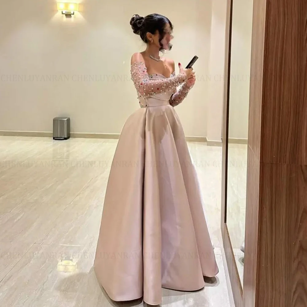 MOLISA Strapless Elegant Formal Occasion Dresses A-Line Sweetheart Satin Beads Long Prom Dress Evening Party Gown فساتين الحفلات