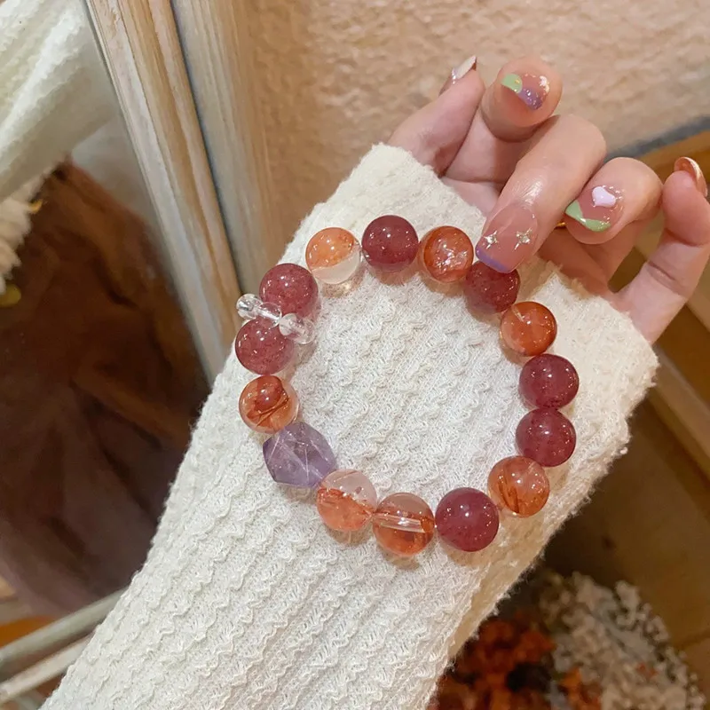 

Натуральный браслет Multi-Gem 12 мм, клубника, розовый кварц, лунный камень, агат, цветок, модный универсальный стиль