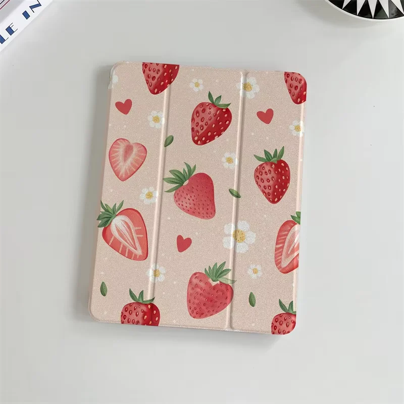 Strawberry Red Bow Grid Pattern For iPad 11th A16 10 9 8 7 5 Pro 13 11 M5 M4 M3 M2 12.9'' Air  4 3 2 1 Mini 7 6 8.3'' Cover
