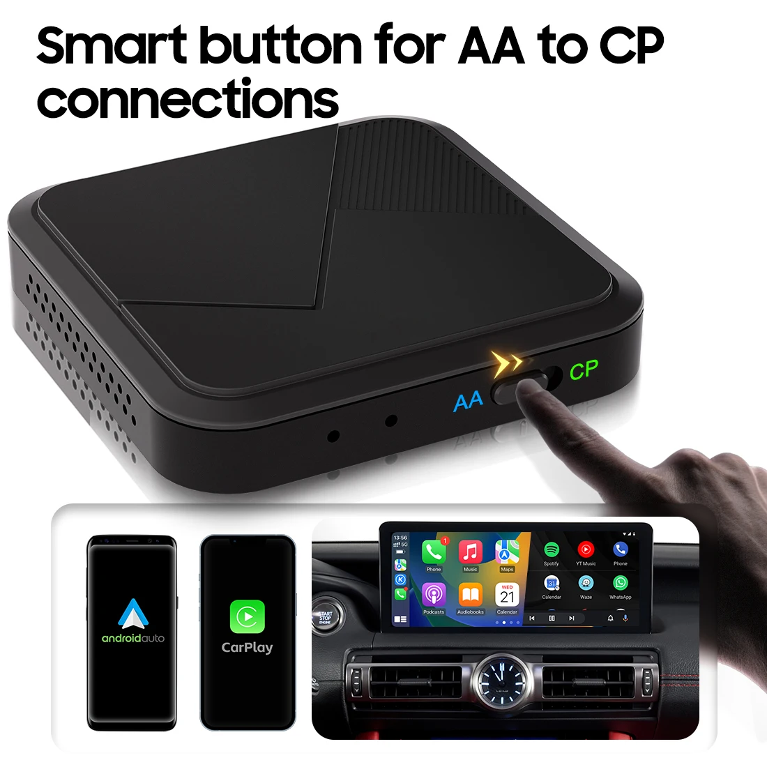 Original car wired to wireless navigation music call car screen projection smart AI car box portable wireless android auto box