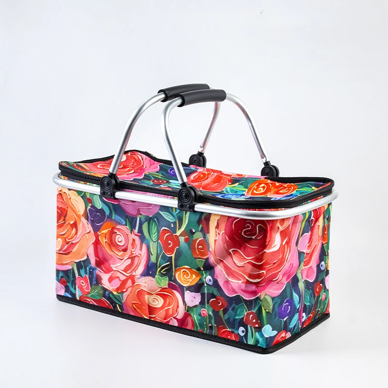 

Корзина для пикника с цветами и ручкой, тюльпан, весенний тур, хранение для путешествий на открытом воздухе, складной органайзер большой емкости, сумки для покупок