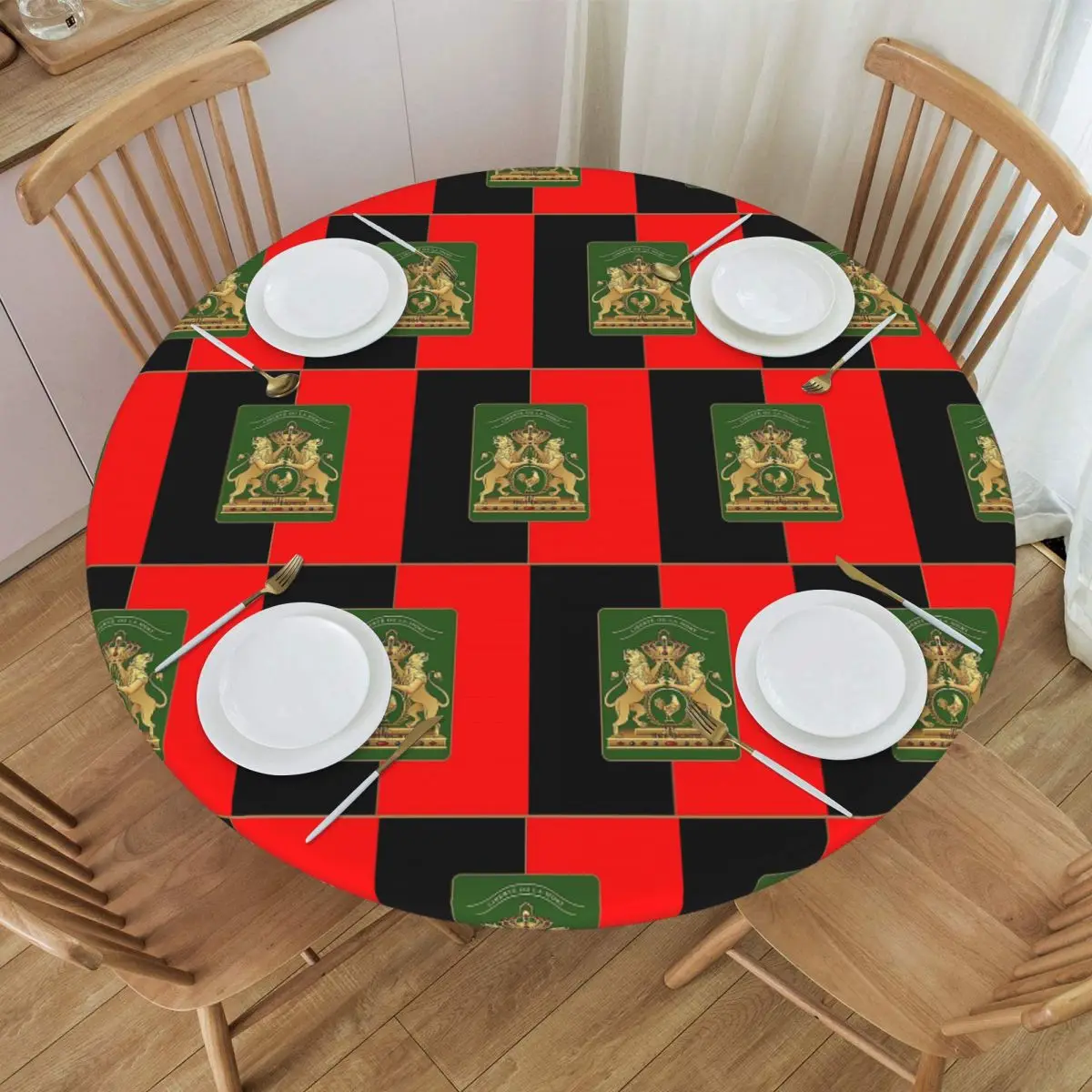 Haitian Independence Flag Waterproof Round Tablecloth Oilproof Table Cloth for Kitchen Events Dining Table Cover